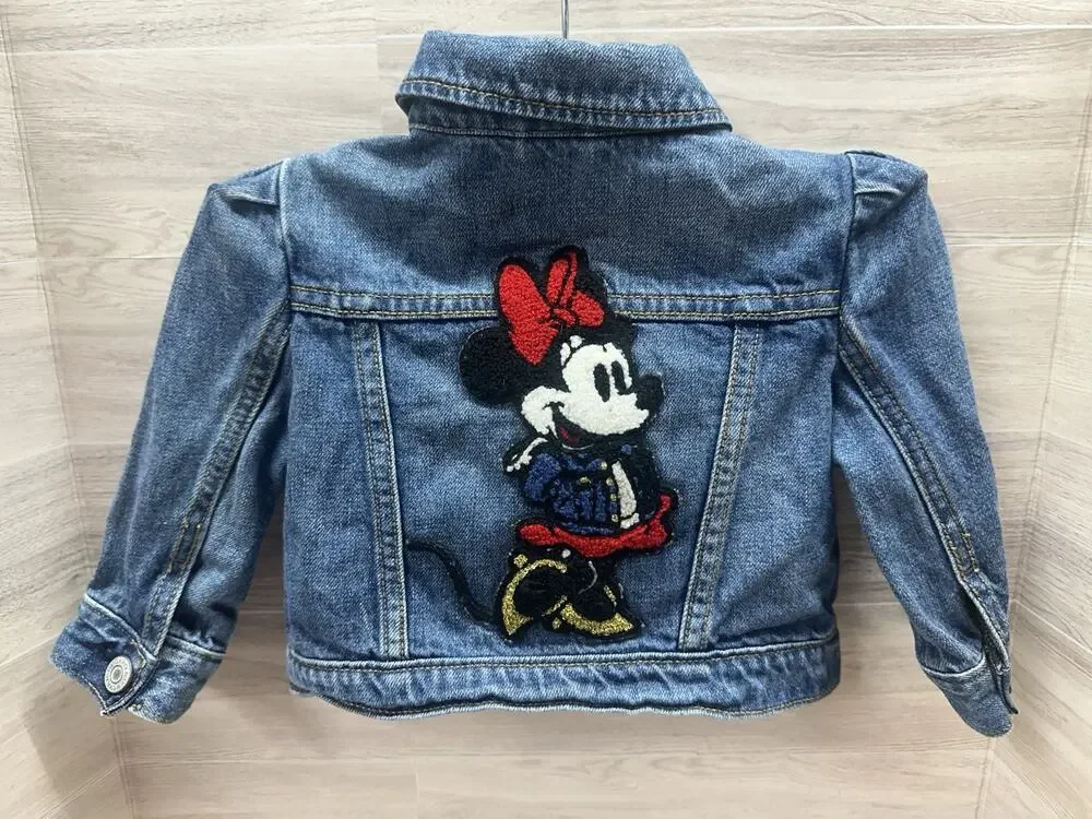 Baby Gap Disney Size 12-18 M Minnie Mouse Embroidered Patch Jean Denim Jacket